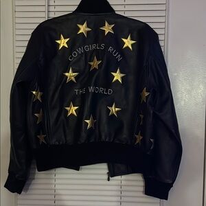 Black Leather Jacket with Gold Stars